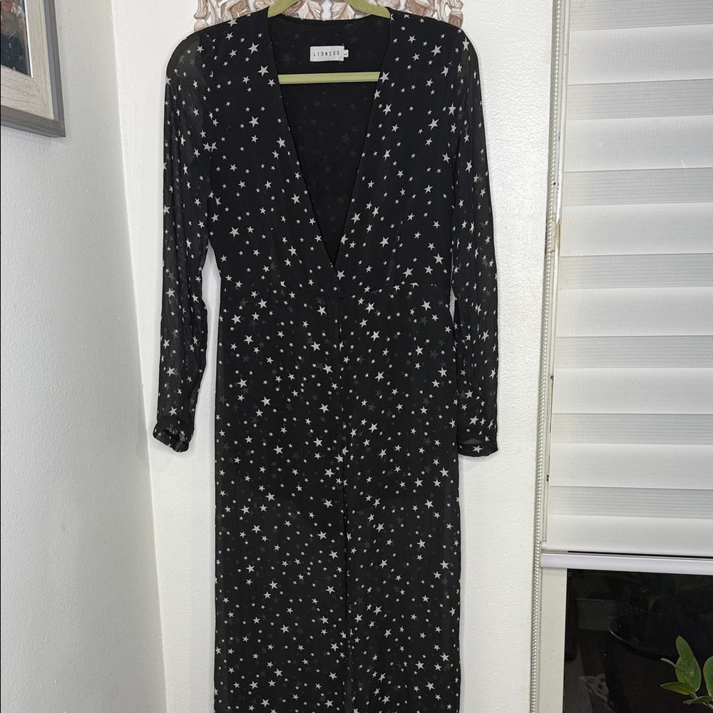 Lioness Black Starry Long Sleeve Jumper Dress Size L